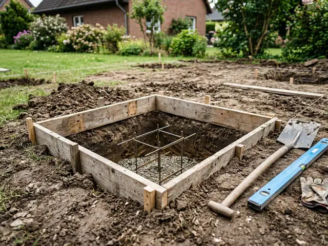 Ausgehobenes Punktfundament mit Schalung