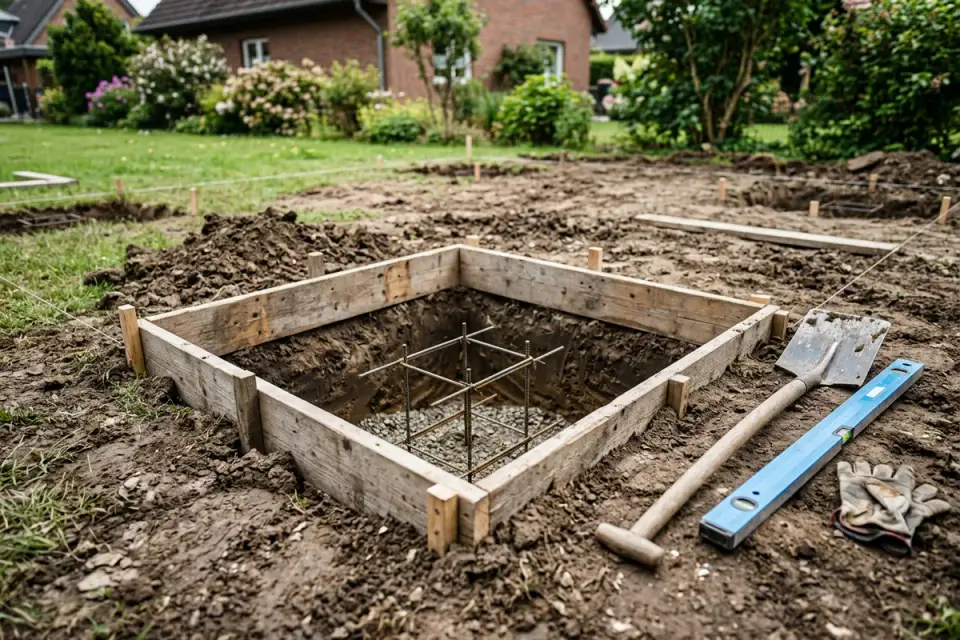 Ausgehobenes Punktfundament mit Schalung