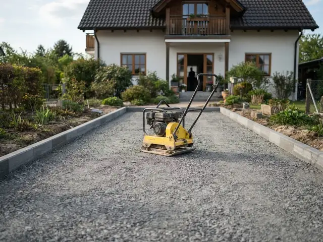 Verdichtete Schotter-Tragschicht für eine Einfahrt